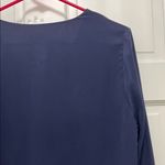 Ecru Navy Silk Blouse Top w/ Bow Tie Details & Bell Sleeves - Size Large Photo 11