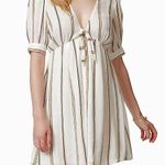Jessica Simpson Women’s Striped V-Neck Puff Sleeve Mini Dress Photo 0