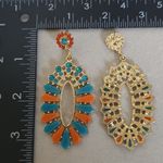 Boutique Boho Chic Gold with Turquoise Blue and Orange Drop Earrings Photo 5