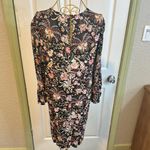 H&M  Black and Pink floral Long Sleeve bell ruffle Retro style Dress Size 14 Photo 2
