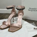 Alexander McQueen  Pink Satin Crystal Cuff Stiletto Sandals Photo 0