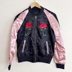 Forever 21 Floral Embroidered Bomber Jacket - Black and Pink Photo 0