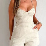 Mustard Seed  Women’s Open Back Denim Romper Cream Small NWT Photo 0