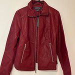 Kenneth Cole "Reaction" Faux Leather Red zip up Jacket Women size Medium Photo 3
