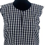 1901 Sleeveless Navy Buffalo Plaid Sleeveless Scalloped Top Blouse Small NWOT Photo 1
