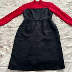 Bloomingdales Bloomingdale’s Vintage 100% Wool Red & Black High Neck Long Sleeve Knee Length Dress, size 6 Photo 4