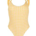 JONATHAN SIMKHAI Rosabel Seersucker One Piece Swimsuit Daffodil Plaid Large NWT Yellow Photo 10