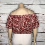 J.Crew Size XL White - Red Strawberry Novelty Print Off the Shoulder Crop Top Photo 3