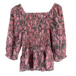 Nanette Lepore  Peasant Top Womens L Pink Floral Smocked Boho Cottagecore Prairie Photo 3