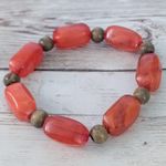 Vintage Stretch Bracelet Deep Orange & Tan Photo 4