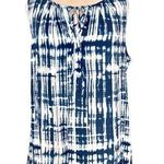 Crosby Blue & White Tie Dye Sleeveless Tie Front Lightweight Summer Rayon Top XL Photo 0
