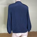 Amanda Uprichard  Silk v neck‎ blouse navy 3/4 sleeve balloon bow tie front P XS Photo 1