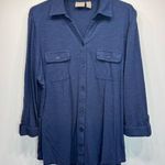Chico's Chico’s Navy Blue Button Down Soft Slub Knit 3/4 Sleeve Collared Shirt Size 1/M Photo 0