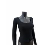 Madewell Ribbed Scoop Neck Long Sleeve Top Black Slim Fit Stretch Size M Photo 1