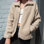 Brandy Melville  | John Galt Willow Full-Zip Sherpa Teddy Jacket in Tan Photo 0