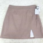 1. State  Tan Plaid Mini Skirt Thigh Slit Preppy Clueless 60s 90s Y2K Size 12 New Photo 5