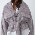 ZARA TWEED PLEATS SHOULDERS JACKET W/ POCKETS & BELT PINK SIZE L NWT Photo 5