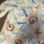 CHAPS  Denim Sea Shells &‎ Starfish 3/4 Sleeve Top Large Scrunch Neck Nautical Photo 2