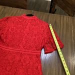Strut & Bolt  floral Lace Lined Mock Neck Short Sleeve flare Mini Dress Red Large Photo 9