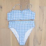 Womens Bikini Set Size S Blue Gingham High Waist Cottagecore Swimwear Summer Photo 1