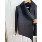 Philosophy  Jacket Size XS Black Draped Open Front Faux Fur Collar Knit Chic Photo 3