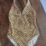 Talbots  Brown and Tan halter neck style one piece bathing suit, Size 6 Photo 1