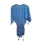 Poupette St Barth Romper Smocked Dolman Sleeve Tasseled Geometric Print‎ Blue XS Photo 7