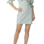leRumi Mia Green Gingham Print Short Puff Sleeve Bow Front Mini Dress Size L Size L Photo 0