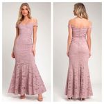 Lulus NWT  Swept Up Maeve Pink Lace Off-the-Shoulder Mermaid Maxi Dress Medium Photo 2