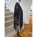Manhattan Scarf Co Black Fringe Crushed Burnout Velvet Floral Kimono Scarf Photo 3