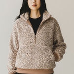 EXPRESS  Womens XS Pullover Sherpa Fleece 1/4 Zip Jacket Sweater‎ Beige Photo 0