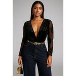 Ganni Black Velvet Sexy Dark Floral Plunge Long Sleeve Bodysuit Size 36 M US 6 Photo 7