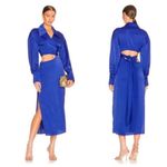 Ronny Kobo Womenâs Ranell Collared Long Sleeve Royal Blue Wrap Cutout Midi Dress Photo 13