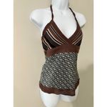 Trina Turk SILK Halter Top Knit Brown Stripe Geometric Woven Sleeveless Size 0 Photo 4