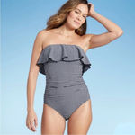 Kona Sol one piece swimsuit gingham plaid ruffle preppy classic removeable straps beach Photo 1