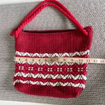 Vintage Handmade Red Black White Woven Fisherman Bag Rope Handles Brass Zipper Photo 4