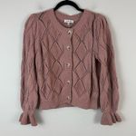 Another Love | Shawn Ruffle Cuff Patterned Knit Cardigan Size Medium Rose Mauve Pink Photo 5