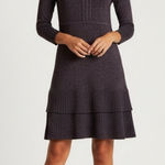 Nanette Lepore Black Shimmer Tiered Long Sleeve Mini Sweater Dress Small Photo 0