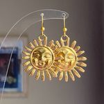 Handmade gold tone stainless steel sun boho retro vintage style earrings☀️ Photo 1