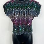Vintage Rio Blouse Rainbow Sequin Shimmer Short Sleeve Shirt Size Small Pink Photo 1