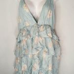 Milkweed Floral Tiered Ruffle Mini Dress Mint Blue Medium NWT Cottage Prairie Photo 0