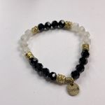 Erimish  black frosted clear faceted bead gold tone bracelet Photo 1