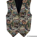 Vintage Tapestry Vest 90s Size Large RT 66 Hollywood Travel Vacation Roadtrip Photo 0