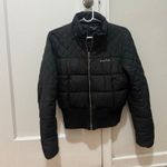 Bebe Y2K size medium black cropped puffer jacket missing fur Rhinestone logo Photo 2