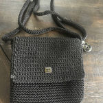 The Sak Black Crochet Crossbody Bag Woven Strap Flap Closure Charm Like new cond Photo 0