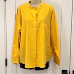 Donni Mandarin Collar Blouse Tunic Long Sleeve Button Down Yellow Medium Boho Photo 2