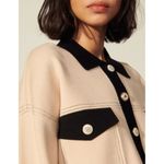 Sandro NWT Cher Cropped Cardigan Beige Black Topstitch Button Up Size 0 / XS Photo 3