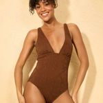 Shade & Shore Women's Crochet Plunge High Leg Medium Coverage One Piece Swimsuit - ™ Brown Photo 2