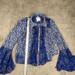 Free People NWT  Floral Blouse Bell Sleeve Bohemian‎ Rosalie Wrap Top Blue Size S Photo 7