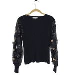 Sioni Milano Black Illusion Sheer Floral Embellished Sleeve Sweater Size Small Photo 1